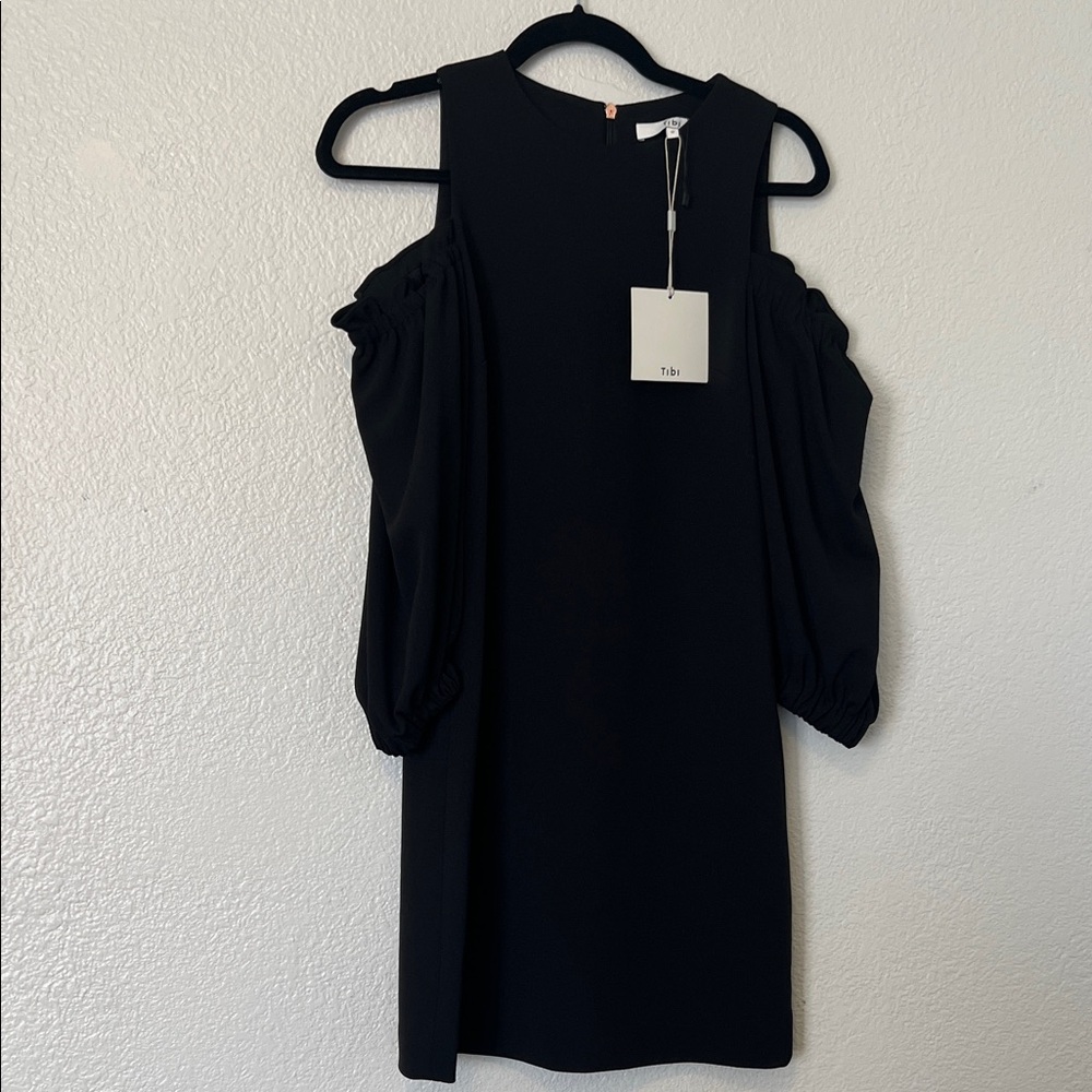 Tibi Black Cold Shoulder Midi Length Dress